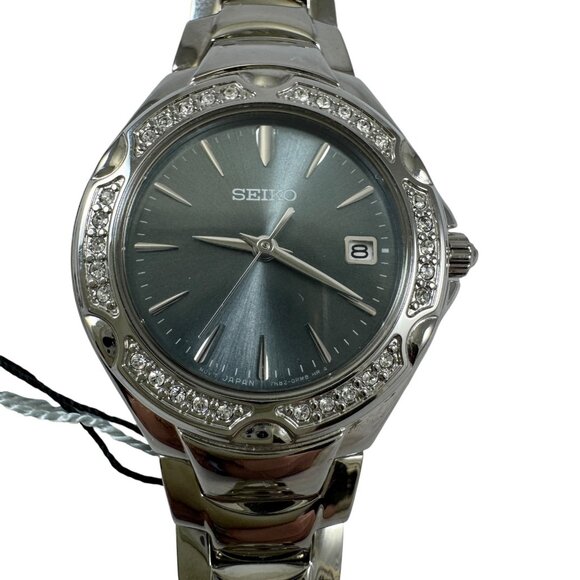 Seiko Womens Swarovski Crystal Sporty Light Blue Dress Watch SXDC51 Quartz - Picture 1 of 12